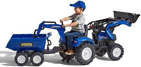 Pedalinis traktorius FALK New Holland su priekaba mėlynas