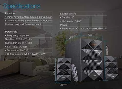 Kompiuterio kolonėlės Fenda F&D A180X 2.1 daugialypės terpės garsiakalbiai, 42W RMS (14Wx2+14W), 2x3'' palydovai + 5,25'' žemųjų dažnių garsiakalbis, BT 5.0/AUX/USB/FM/LED Ekranas/Nuotolinio valdymo pultas/Medinis/Juodas