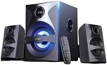 Kompiuterio kolonėlės Fenda F&D F380X 2.1 daugialypės terpės garsiakalbiai, 54 W RMS (13 Wx2 + 28 W), 2x3 colių palydovai + 5,25 colių žemųjų dažnių garsiakalbis, BT 5.0 / NFC / AUX / USB / FM / SD kortelių skaitytuvas / kelių spalvų LED / LED Ekranas / nuotolinio valdymo pultas /Medinis/Juodas
