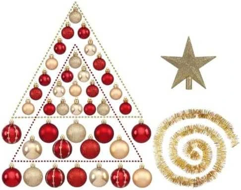 Fééric Lights and Christmas Fééric žibintai ir kalėdinis Kalėdų eglutės papuošalų rinkinys + žvaigždė, 44 vienetai rinkinyje, raudona ir auksinė