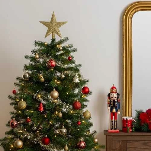Fééric Lights and Christmas Fééric žibintai ir kalėdinis Kalėdų eglutės papuošalų rinkinys + žvaigždė, 44 vienetai rinkinyje, raudona ir auksinė