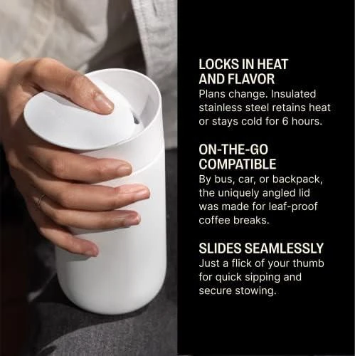 Termosinis puodelis Fellow Carter Slide Matte Baltas, 354 ml