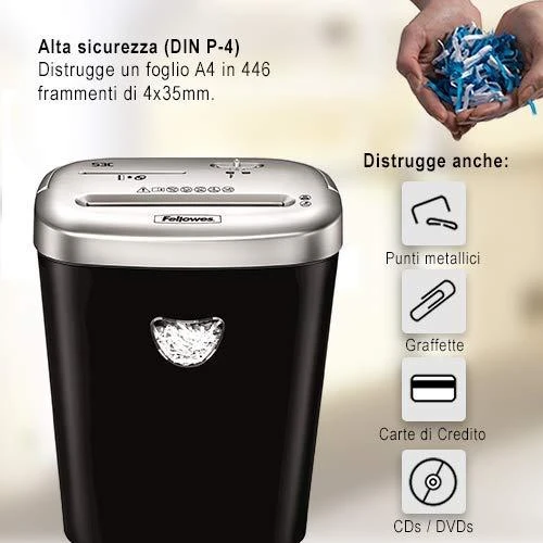 Fellowes Powershred | 53C | Juodas | 23 L | Kompaktinių diskų smulkinimas | Kreditinių kortelių smulkinimas | Popieriaus apdorojimo standartas / išvestis 10 lapų per eigą | Skersinio pjovimo smulkintuvas