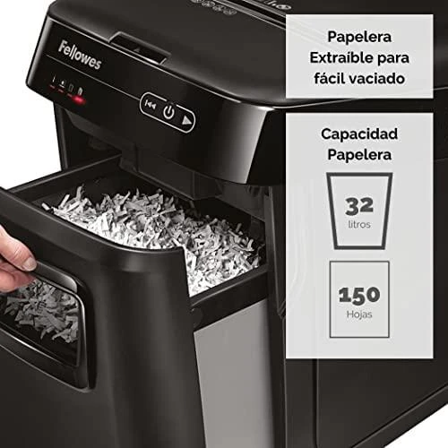 Fellowes kryžminio pjovimo smulkintuvas | AutoMAX 150C | Juodas | Popieriaus smulkintuvas | Kompaktinių diskų smulkintuvas | Kreditinių kortelių smulkintuvas | Automatinis padavimas