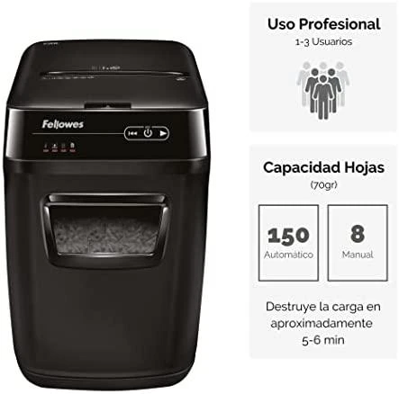 Fellowes kryžminio pjovimo smulkintuvas | AutoMAX 150C | Juodas | Popieriaus smulkintuvas | Kompaktinių diskų smulkintuvas | Kreditinių kortelių smulkintuvas | Automatinis padavimas