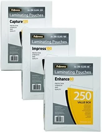Fellowes A4 blizgus 80 mikronų laminavimo maišelis - 250 pak