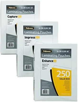 Fellowes Fellowes A4 blizgus 125 mikronų laminavimo maišelis 250 vertės pakuotė – 5314903