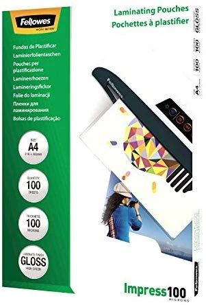 FELLOWES LAMINATING POUCH 100MIC A4 100PK