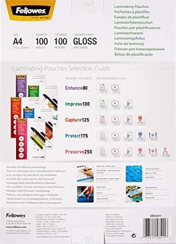 FELLOWES LAMINATING POUCH 100MIC A4 100PK