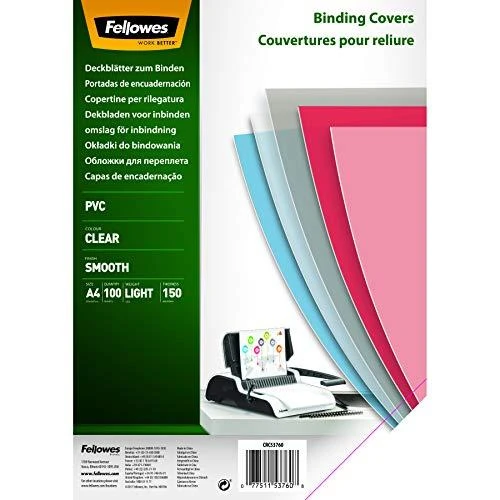 FELLOWES COUV A4 TRANSPARENT 150 MIC Pack de 100