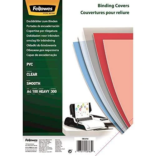 Fellowes PVC viršeliai, skaidrūs, A4, 300 mikronų, 100 vnt.