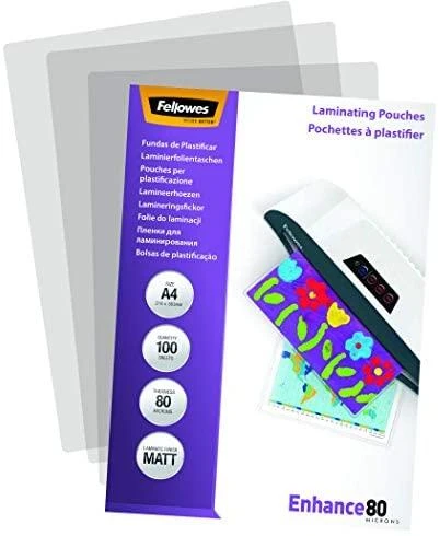 Fellowes Matt laminavimo maišeliai 80 mikronų, A4 100 pak