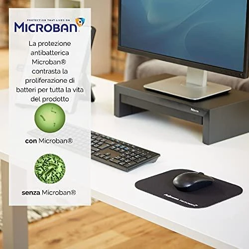 Fellowes Microban pelės kilimėlis, 264 mm x 280 mm x 3 mm, juodos spalvos