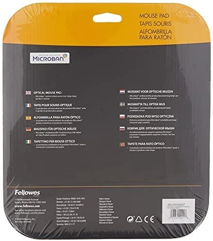 Fellowes Microban pelės kilimėlis, 264 mm x 280 mm x 3 mm, juodos spalvos