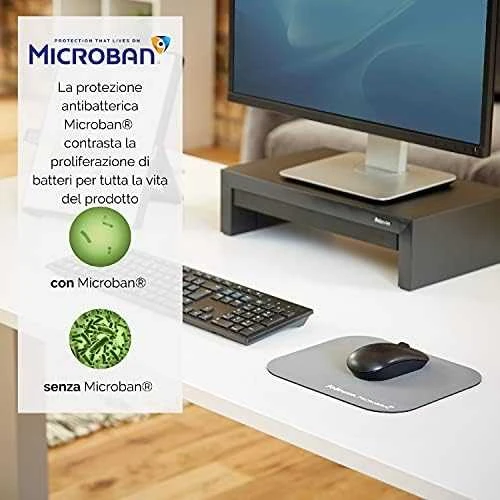 Fellowes Microban pelės kilimėlis, 192 mm x 226 mm x 3 mm, sidabrinės spalvos