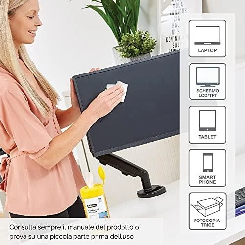 Valiklis Fellowes 100 ekrano valymas – Įrangos valymo drėgnos šluostės – LCD/TFT/Plazma – Daugiaspalvis – 82 mm – 82 mm – 170 mm