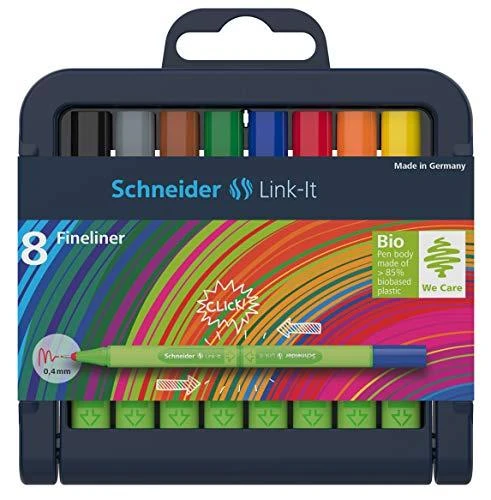 Schneider Link-It 8 spalvų ploni flomasteriai pakuotėje