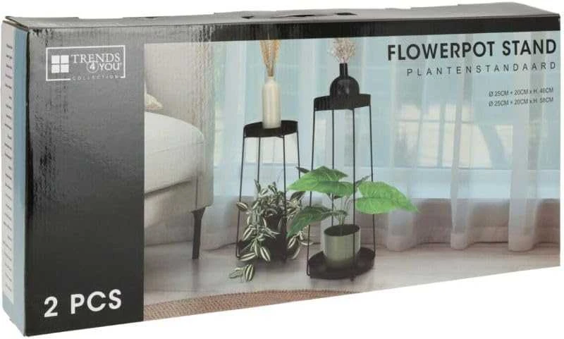 KOOPMAN Trends4You Metalinis gėlių stovas 2-nivelių juodas 46 / 58 cm 2 vnt.