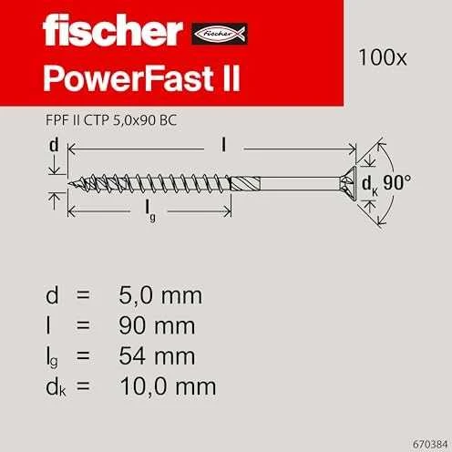 Medvaržtis Fischer TORX; 5,0x90 mm; 100 vnt.
