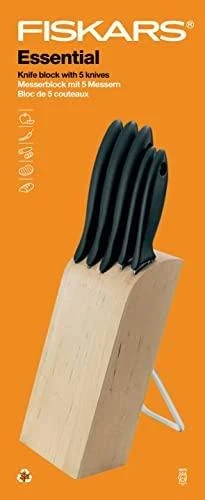 Fiskars "Essential" penkių peilių rinkinys su dėklu