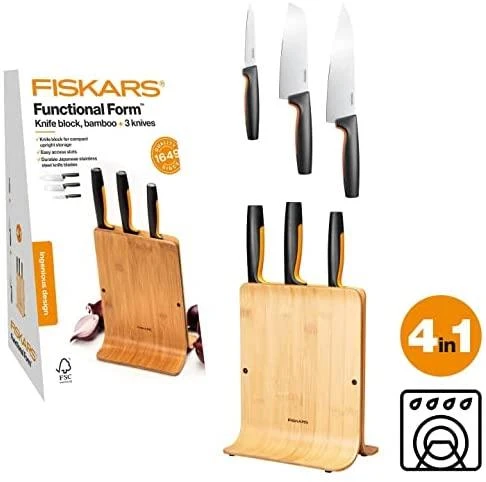 Fiskars Functional Form bambukinis peilių dėklas 3 peiliams, 1057553