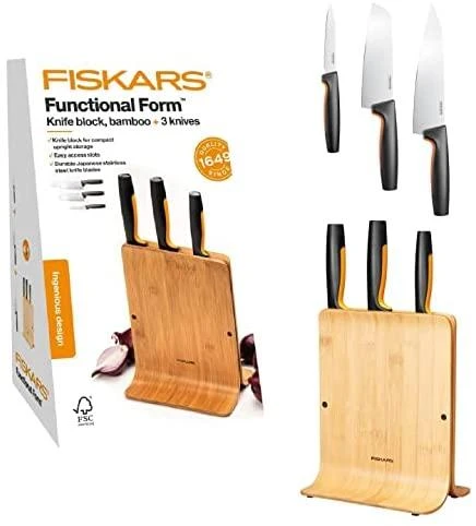 Fiskars Functional Form bambukinis peilių dėklas 3 peiliams, 1057553