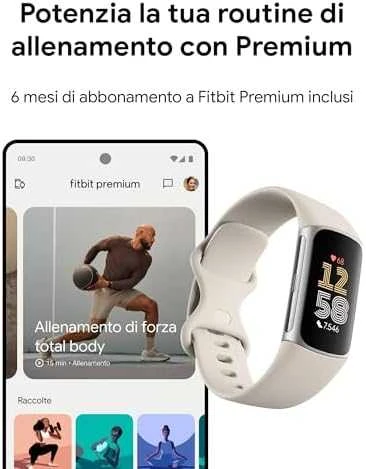 Išmanioji apyrankė Fitbit Charge 6, Sidabro spalvos korpusas su kreminės spalvos apyranke