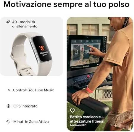 Išmanioji apyrankė Fitbit Charge 6, Sidabro spalvos korpusas su kreminės spalvos apyranke