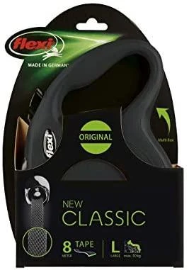 Flexi New Classic L pavadėlis šunims iki 50kg juostinis 8m juodos spalvos