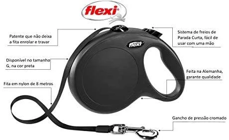 Flexi New Classic L pavadėlis šunims iki 50kg juostinis 8m juodos spalvos