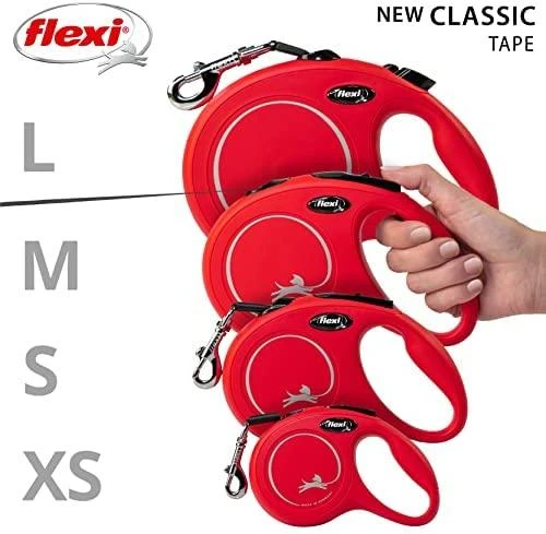 Flexi New Classic L pavadėlis šunims iki 50kg juostinis 5m raudonos spalvos