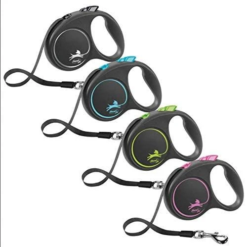 Flexi Black Design S pavadėlis šunims iki 15kg juostinis 5m juodos spalvos