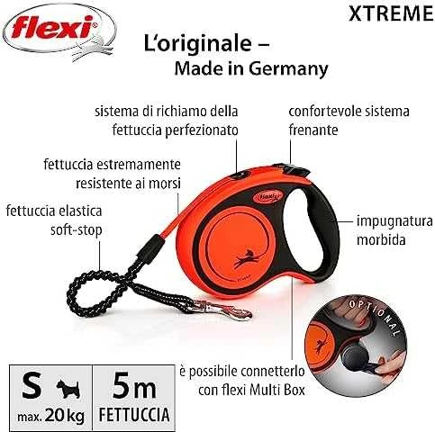 Trixie Flexi Xtreme šunų pavadėlis, S, iki 20 kg, 5 m, oranžinis