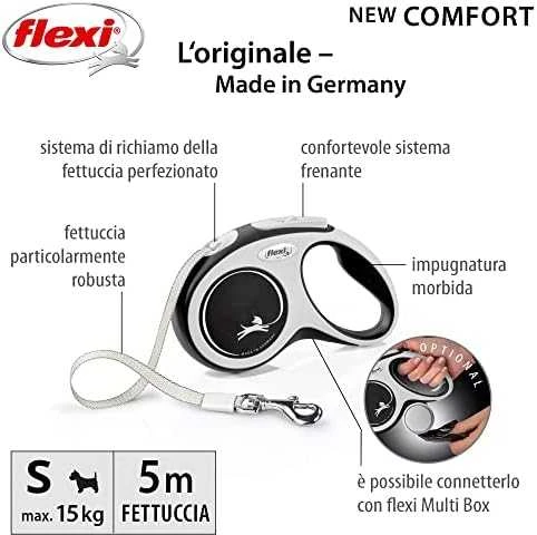 Flexi New Comfort S pavadėlis šunims iki 15kg juostinis 5m juodos spalvos
