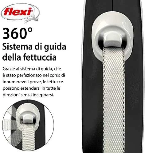Flexi New Comfort S pavadėlis šunims iki 15kg juostinis 5m juodos spalvos