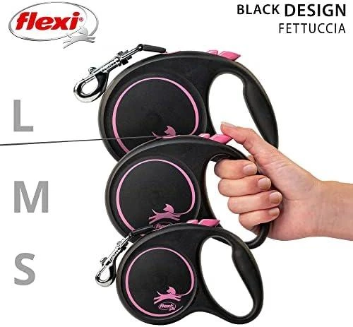 Flexi Black Design S pavadėlis šunims iki 15kg juostinis 5m rožinės spalvos