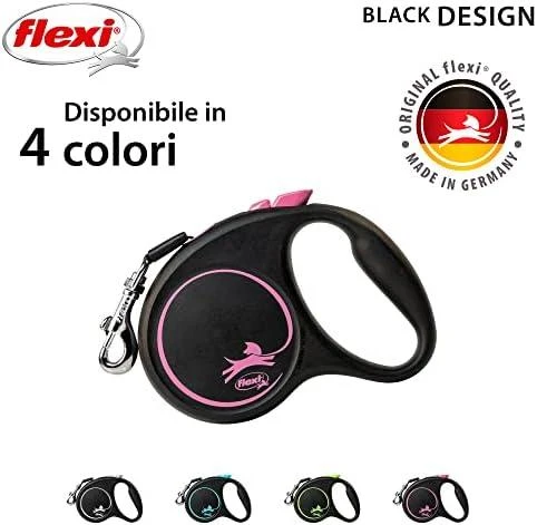 Flexi Black Design S pavadėlis šunims iki 15kg juostinis 5m rožinės spalvos