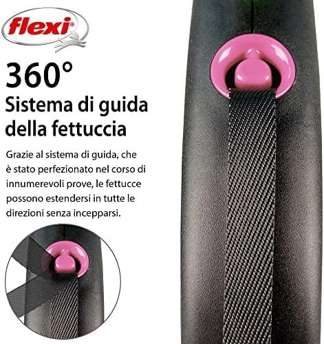 Flexi Black Design S pavadėlis šunims iki 15kg juostinis 5m rožinės spalvos