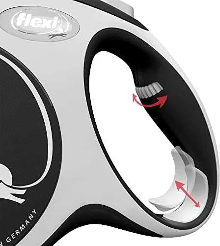 Flexi New Comfort Automatinis juostinis pavadėlis, 5 m / šunims iki 25kg / spalva: juoda ir balta
