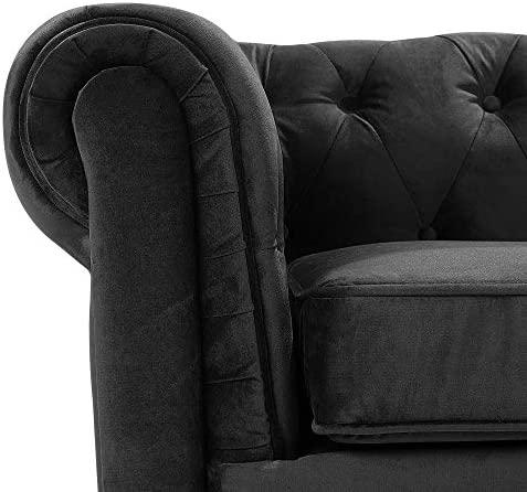 Beliani CHESTERFIELD fotelis, veliūras, juodas