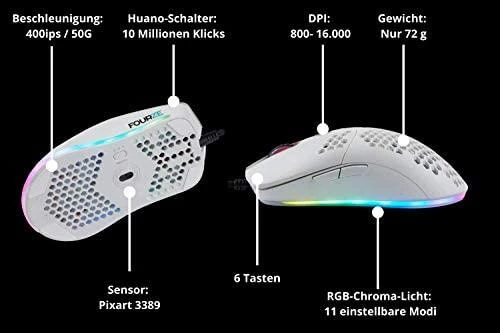 Itin lengva Pelė žaidimams su pašvietimų Fourze GM800, Perlo balta