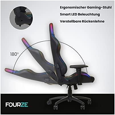 Žaidimų kėdė Fourze Lighting su RGB pašvietimu Gaming Chair, Juoda