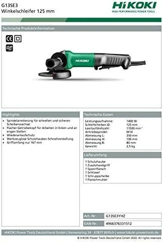 Kampinis šlifuoklis Hikoki G13SE3YHZ; 1400 W
