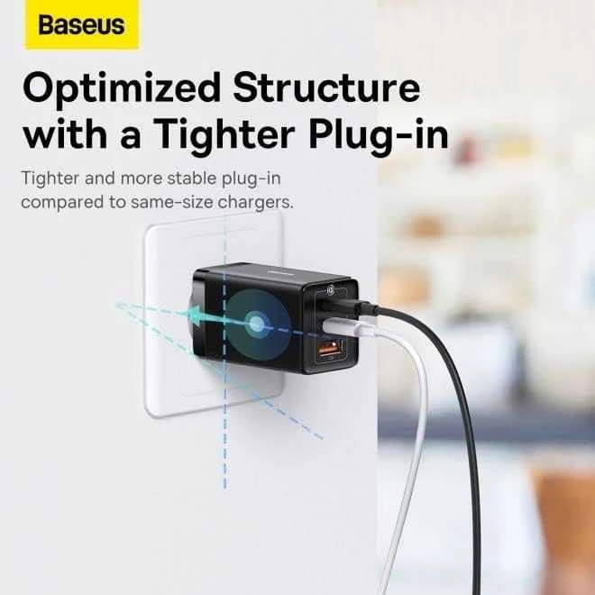 Baseus GaN5 Pro sieninis įkroviklis 2xUSB-C + USB 65W Juodas