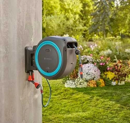Gardena Akumuliatorinė prie sienos tvirtinama žarnos ritė PowerRoll XL, rinkinys, 35 m žarnos, turkio spalvos