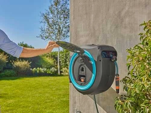 Gardena Akumuliatorinė prie sienos tvirtinama žarnos ritė PowerRoll XL, rinkinys, 35 m žarnos, turkio spalvos