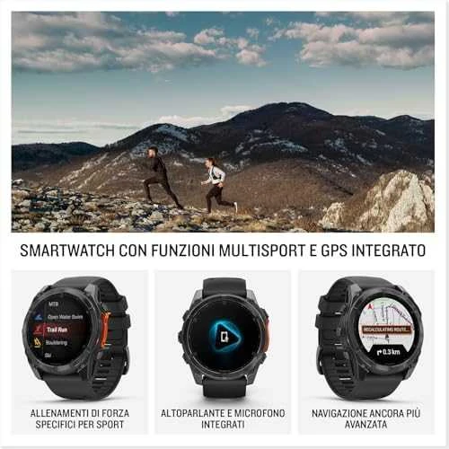 Išmanusis laikrodis Garmin Fenix 8 – 51 mm, AMOLED Skalūno pilkos spavos korpusas su juodu silikono dirželiu