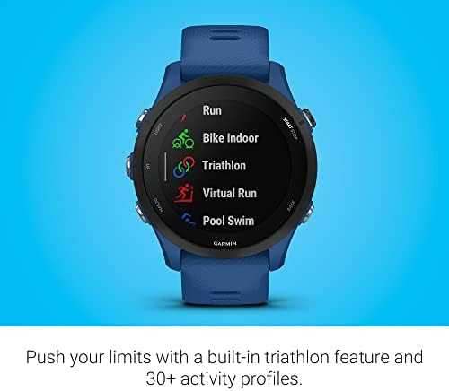 Išmanusis laikrodis Garmin Forerunner 255, Juodos spalvos apvadas su mėlynos spalvos silikoniniu dirželiu, 46mm