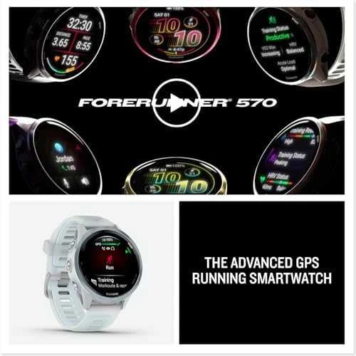 Išmanusis laikrodis Garmin Forerunner® 570 - 42mm Melsvos spalvos aliuminis su permatomu baltojo akmens / melsvos spalvos dirželiu