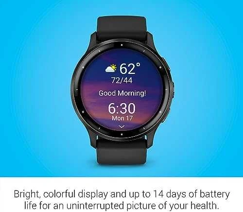 Išmanusis laikrodis Garmin Venu® 3, 45 mm, Skalūno spalvos nerūdijančiojo plieno apvadas, su juodu korpusu ir silikoniniu dirželiu